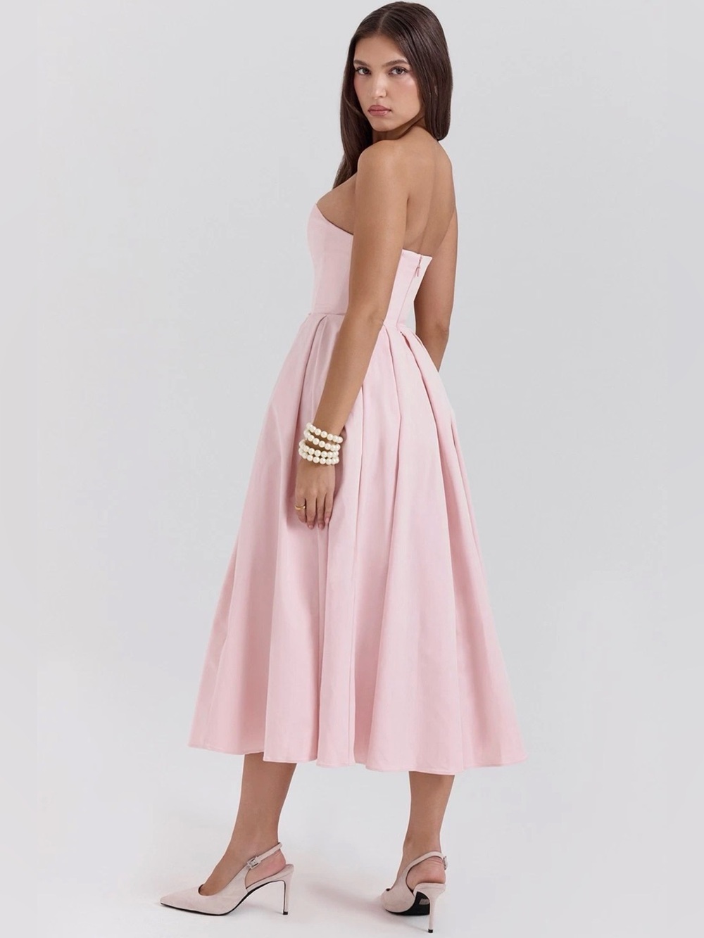 House of CB Contessa Parisian Pink Strapless Corset Midi Dress NWOT size S $299 - Picture 7 of 10